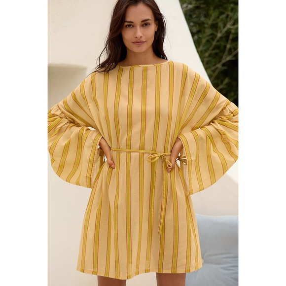 Anthropologie SOLEIL SOLEIL Long-sleeve Striped Mini Kaftan M/L - Picture 3 of 6